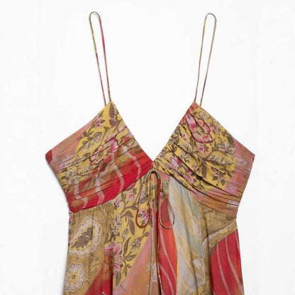 Troposa - Boho V-Neck Maxi Dress small  - Beach Ready