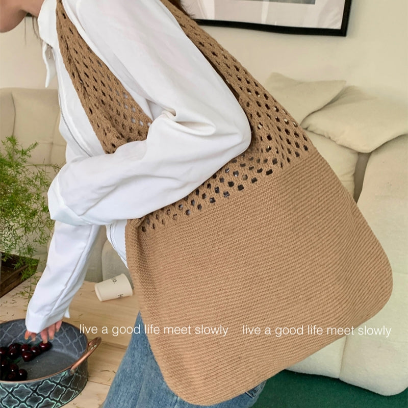 Crochet Tote Bag Women's Shoulder Bag With Mesh