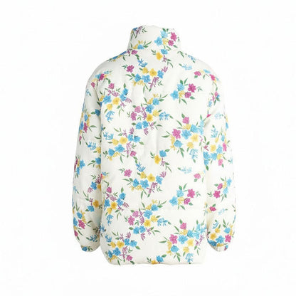 Floral Print Stand Collar Zipper Cotton Padded Jacket