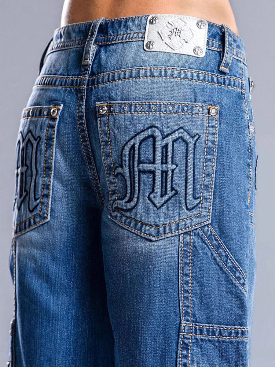 Nyla Embossed Patchwork Cargo Jeans