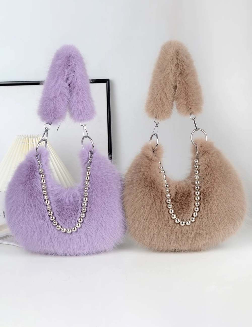 Elegant Furry Faux Fox Fur Shoulder Bag