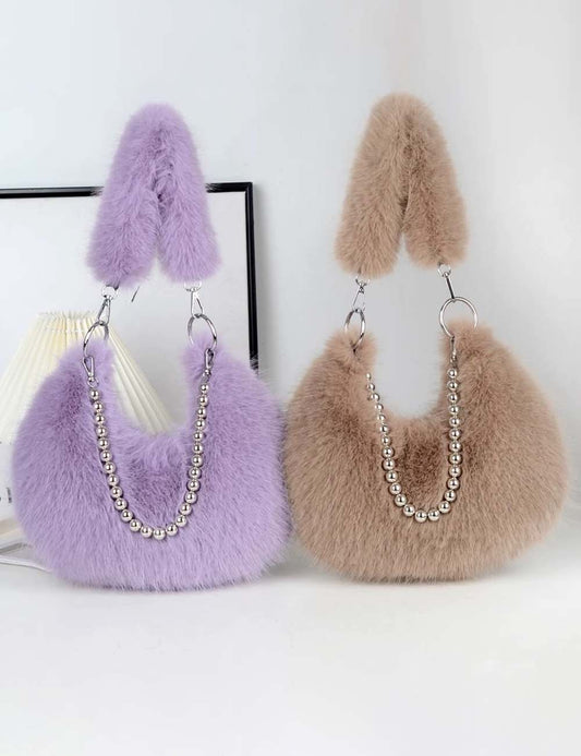 Elegant Furry Faux Fox Fur Shoulder Bag