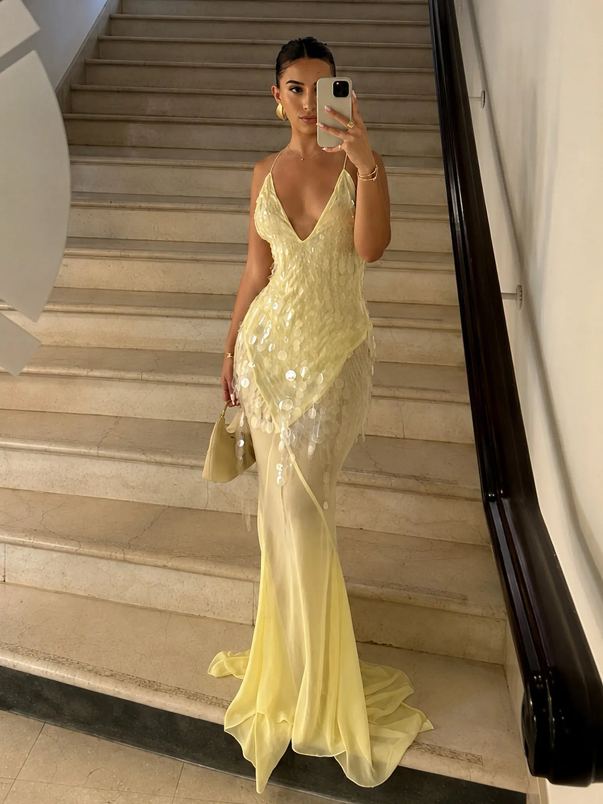 Selina Paillette Chiffon Mermaid Maxi Dress