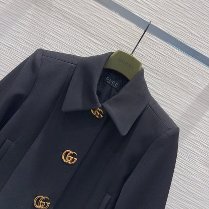 GG Crêpe Jacket With Double G Button Black Wool 346673