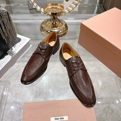 Miu Distressed Loafers Brown Cowhide 592058