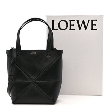 Shiny Calfskin Mini Puzzle Fold Tote Black