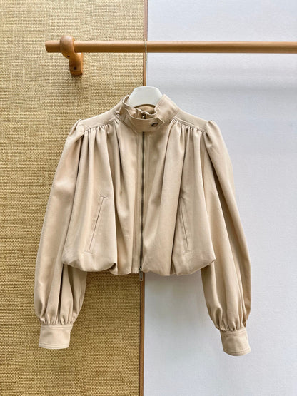 Chloe Cropped Jacket in Beige Cotton