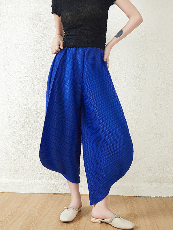 Wide Leg Loose Pleated High Waist Solid Color Tapered Pants