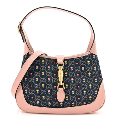 New Denim GG Monogram Calfskin Love Parade Small Jackie 1961 Hobo Light Pink