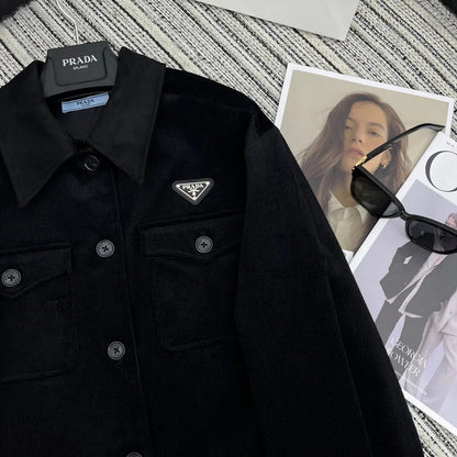 PRADA 25S VELVET-COLLAR SHIRT JACKET 337