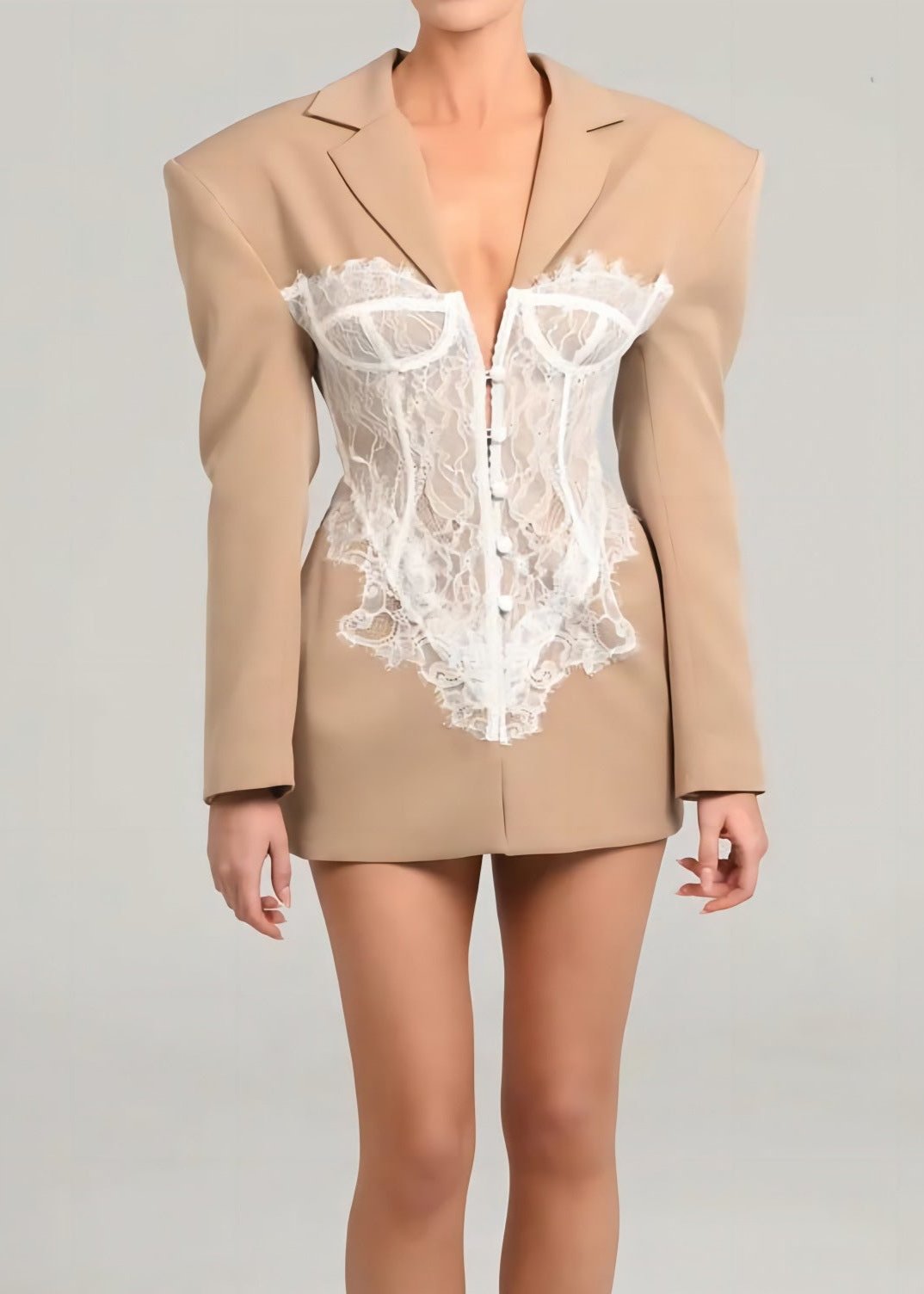 Contrast Lace Blazer Suit Premium Fabric