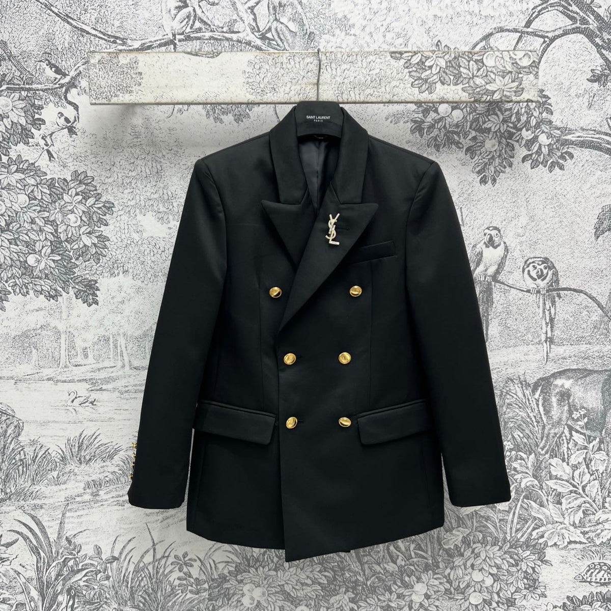 YSL 25 Double-breasted Suit Jacket Black Cotton Polyester