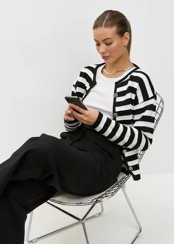 Button Up Knit Cardigan Black And White Stripes