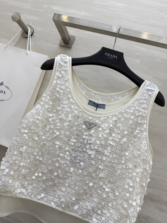 Prada 25 Sequin Vest White Polyester