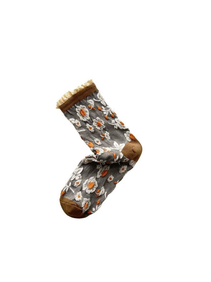 Rufia - Vintage Flower Mid-Calf Socks - Elegant &amp; Chic