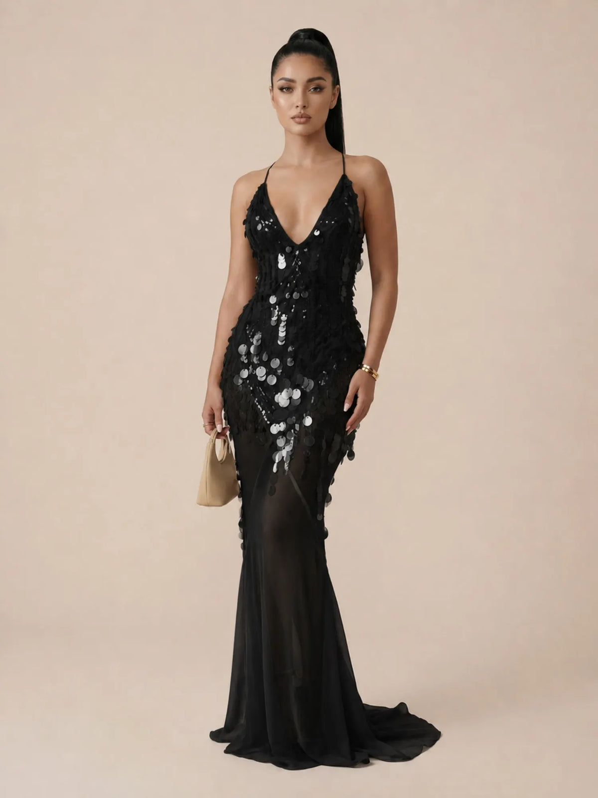 Selina Paillette Chiffon Mermaid Maxi Dress