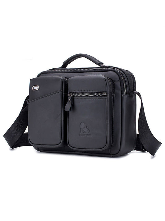 Men Zipper Leather Solid Multi-layer Pocket Crossbody Bag