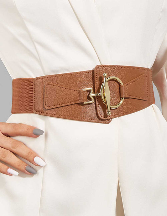 Elegant Stretchy Metal Leather Wide Belt
