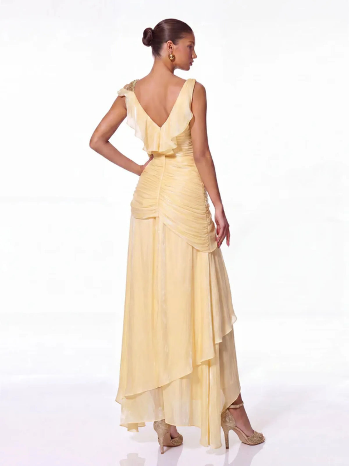 Lurevin Butter Yellow Ruffle Maxi Dress
