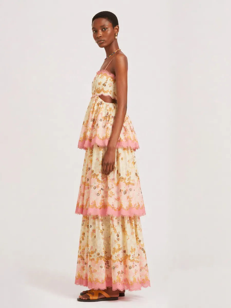 Maeve Layered Printed Spaghetti Strap Maxi Dress