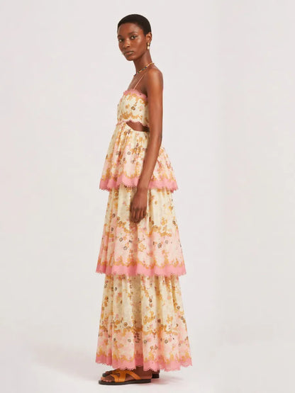 Maeve Layered Printed Spaghetti Strap Maxi Dress