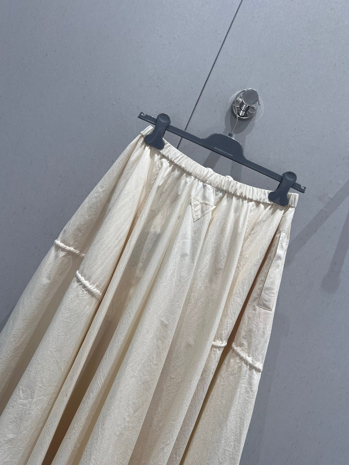 Prada 25 Drawstring Elastic Waist Umbrella Skirt Beige Cotton 215066