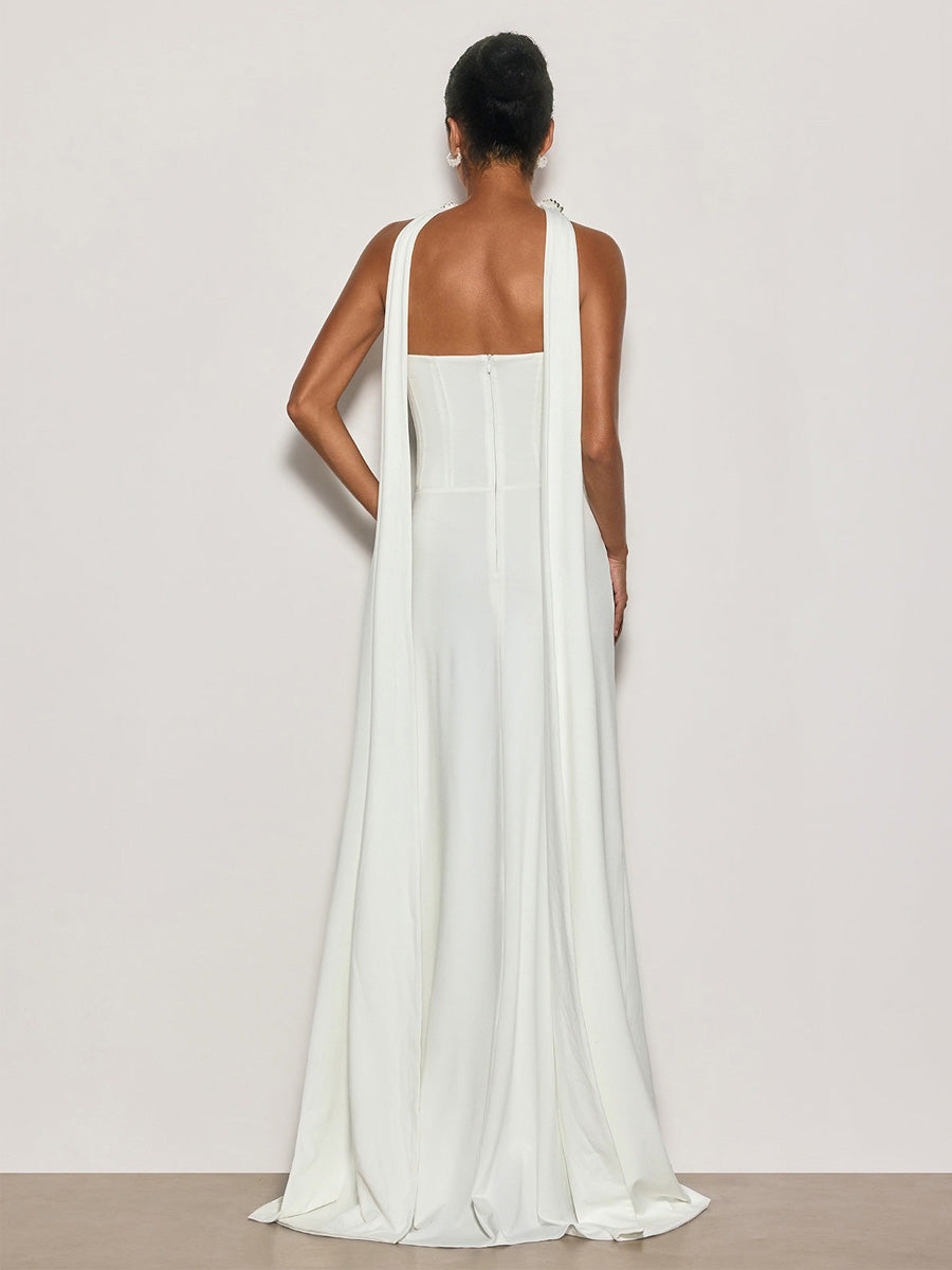 Hannah Strapless Crystal Scarf Maxi Dress