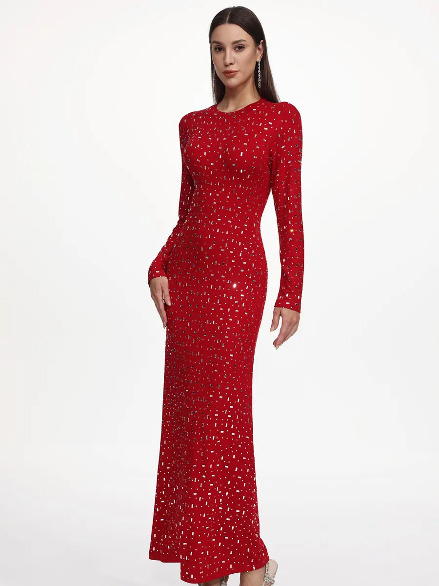 Juliette Romantic Contour Long Sleeve Crystal Maxi Dress