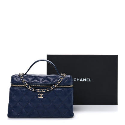 Caviar Quilted Top Handle Slim Vanity With Chain Navy
