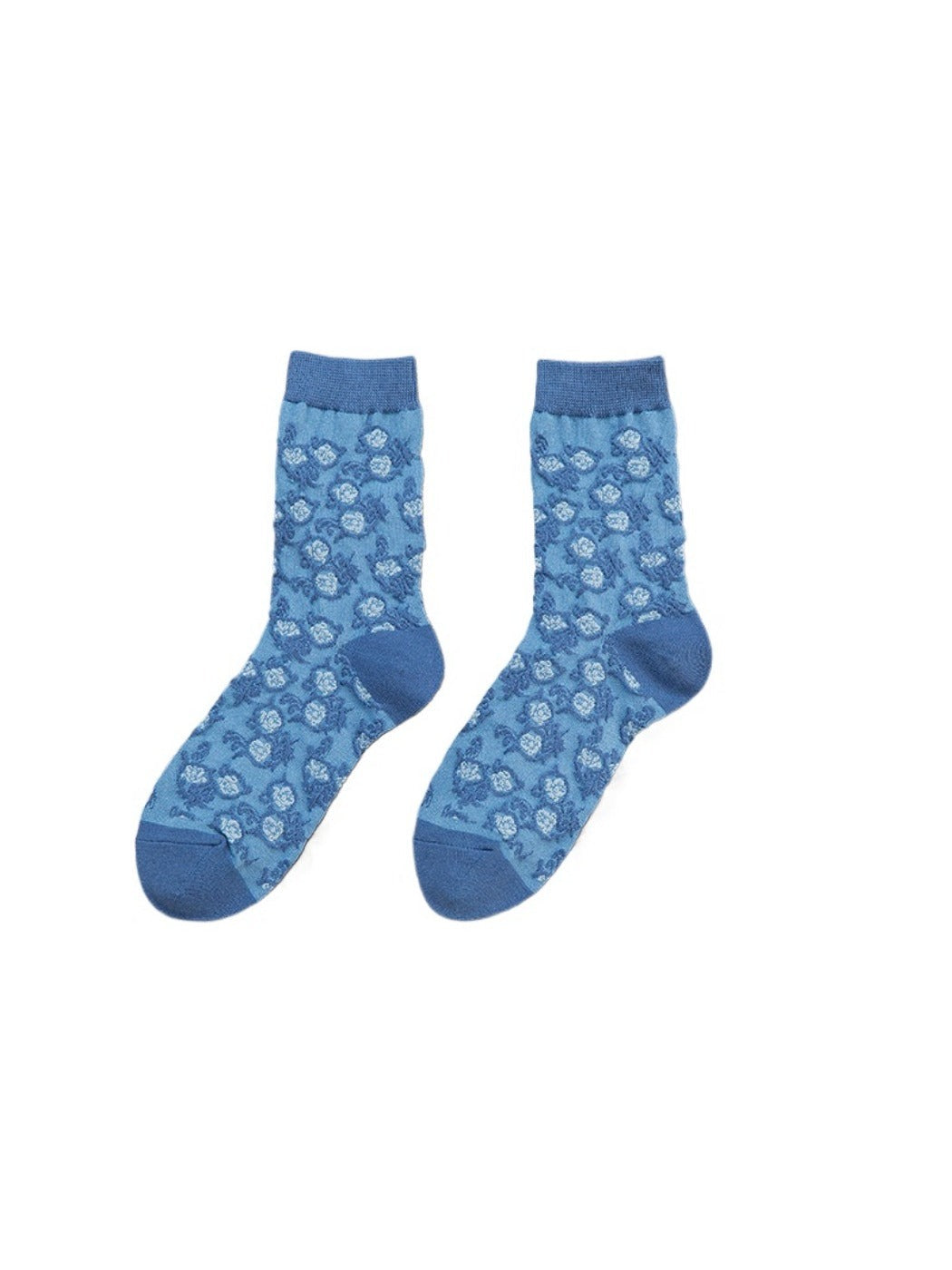 Rufia - Retro Blue Floral Mid-Calf Socks - Classic &amp; Elegant