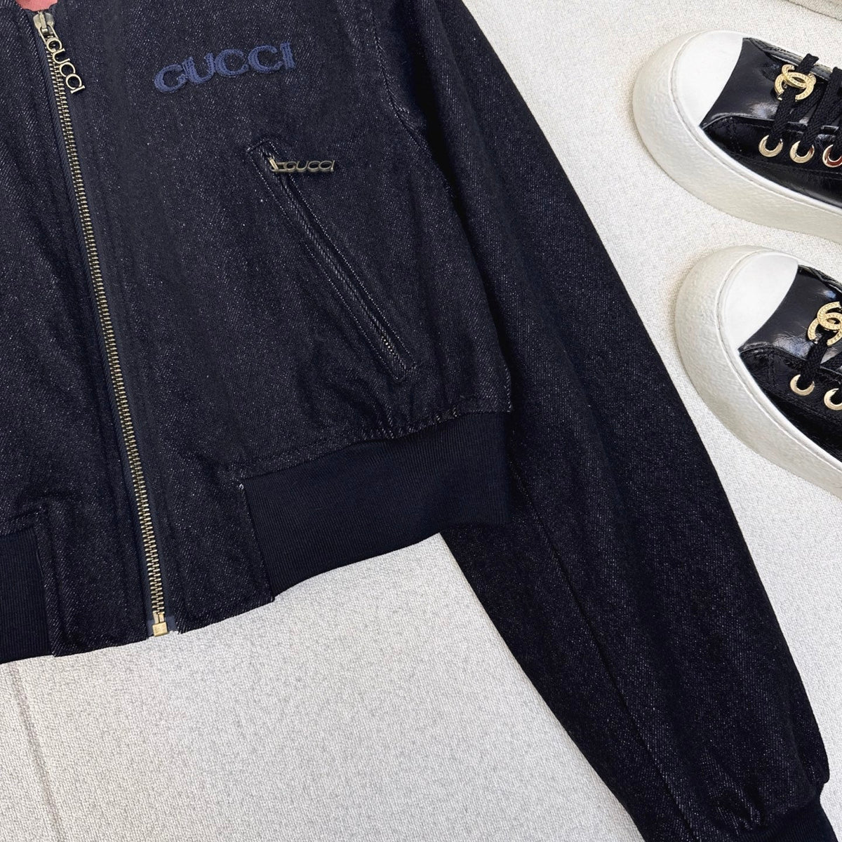 Gucci 25 Short Stand-up Collar Jacket Dark Blue Cotton 596441