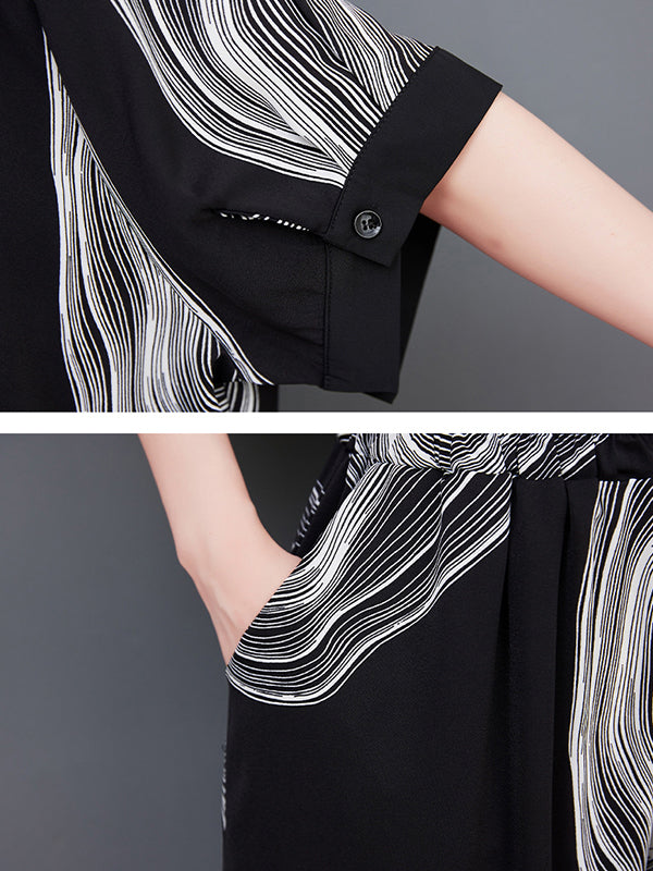 Original Half Sleeves Printed T-Shirt Top&Elasticity Pants Two Pieces Set
