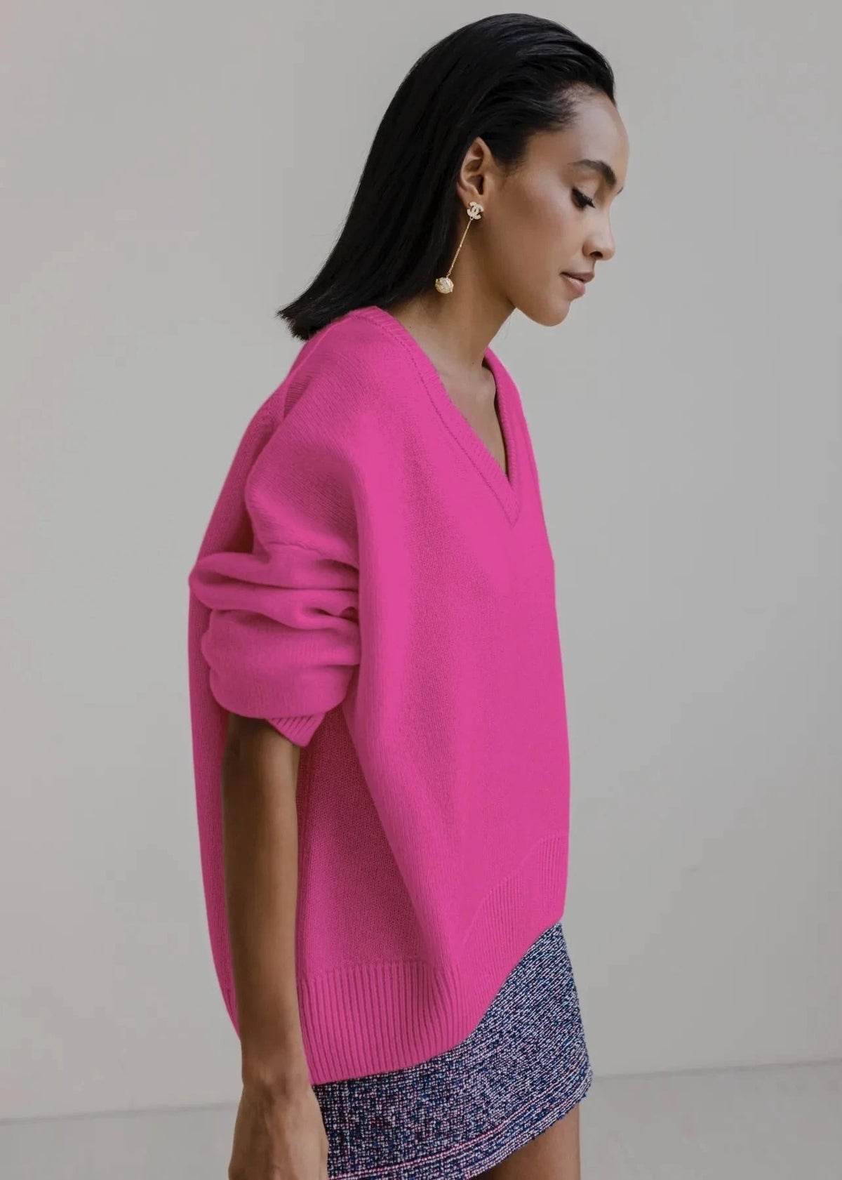 Loose Knit Sweater V Neck Soft Breathable Fabric
