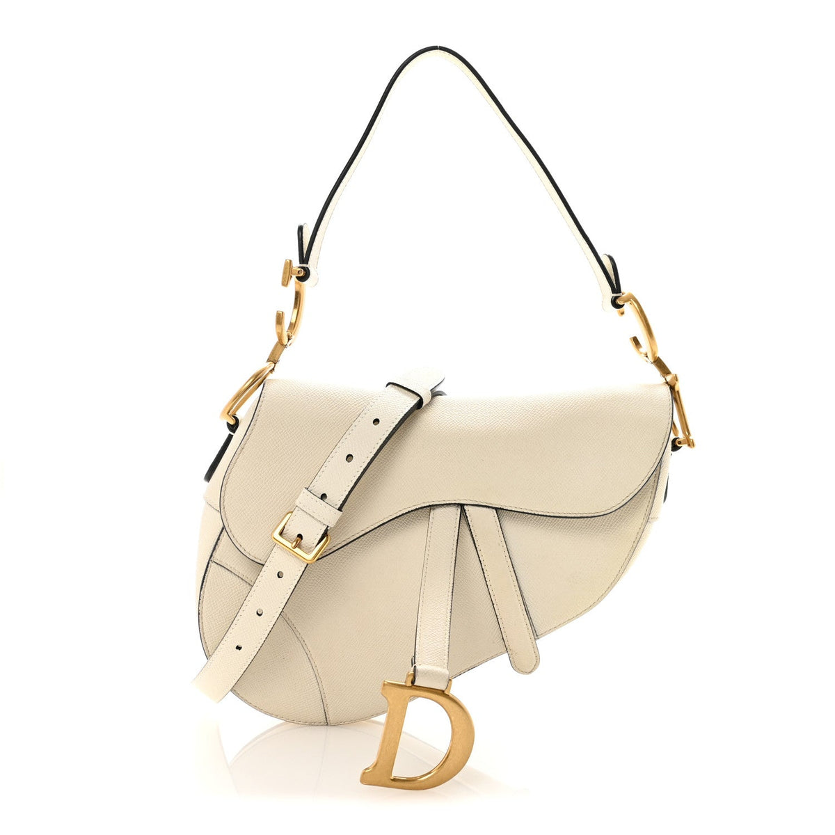 Grained Calfskin Saddle Bag With Strap Latte