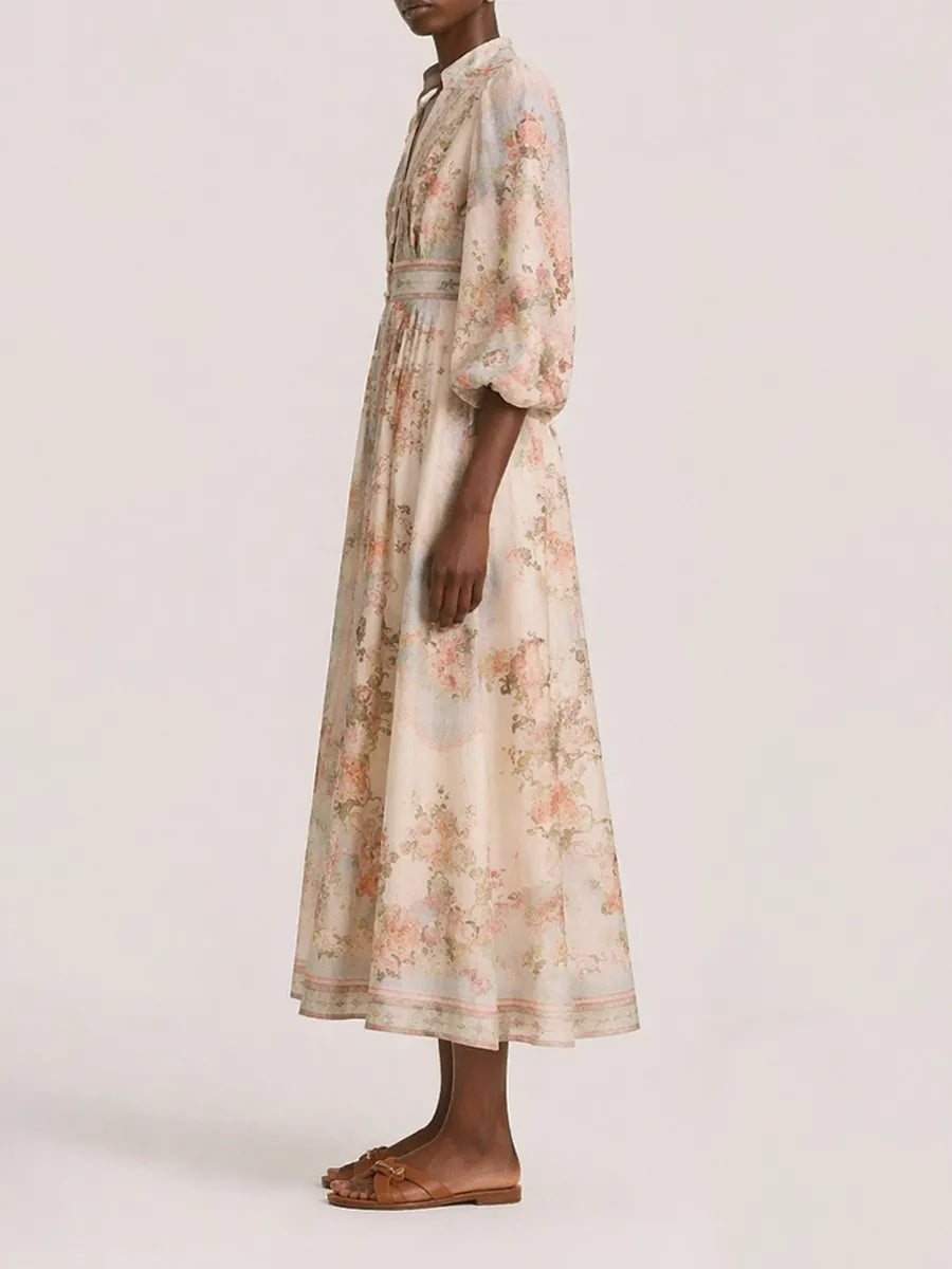 Katherine Long-Sleeve Printed Maxi Dress