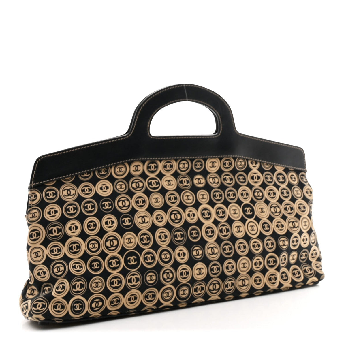 Jersey Calfskin Printed Large Frame Handle Bag Beige Black