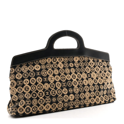 Jersey Calfskin Printed Large Frame Handle Bag Beige Black