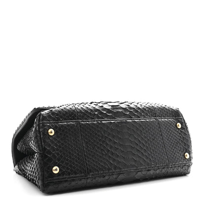 Snakeskin Small Coco Handle Flap Black