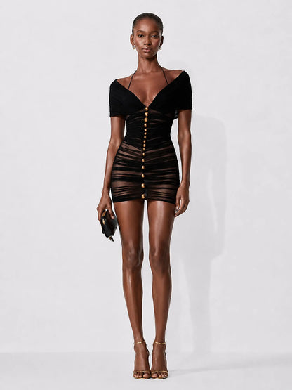 Ravenna Sexy Mesh-Panel Mini Dress