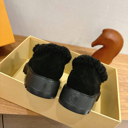 LV District Flat Loafer Black Wool Suede 594854