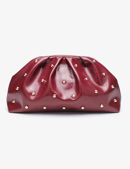 Fashion Studded Magnet Ruched Evening Handbag