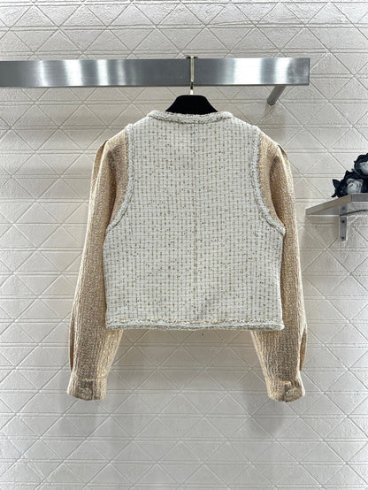 CC 26 Patchwork Vest Jacket Beige White Wool Cotton 331228