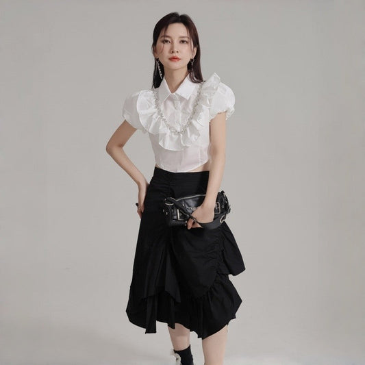 Pleated Lotus Hem Skirt