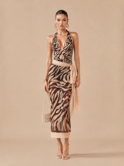 Grace Zebra-print Swimsuit Set