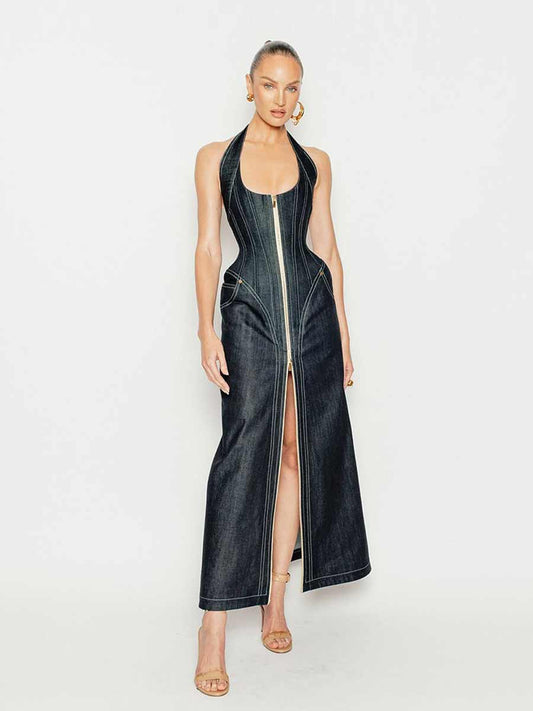 Giuliana Cowboy Hanging Neck Maxi Dress