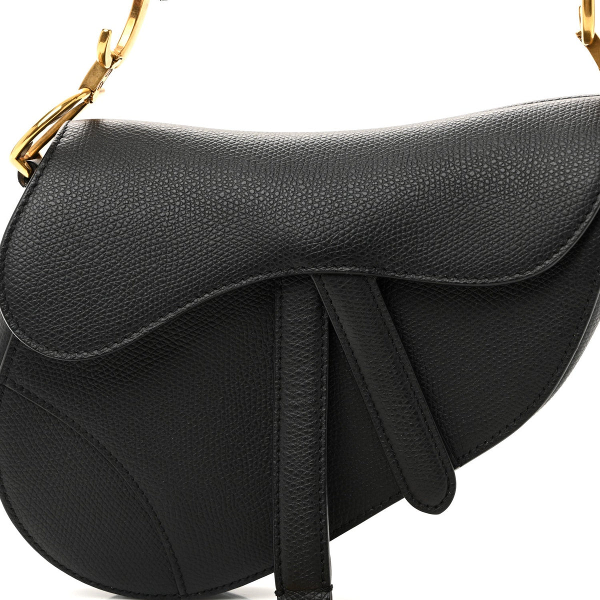 Grained Calfskin Mini Saddle Bag Black