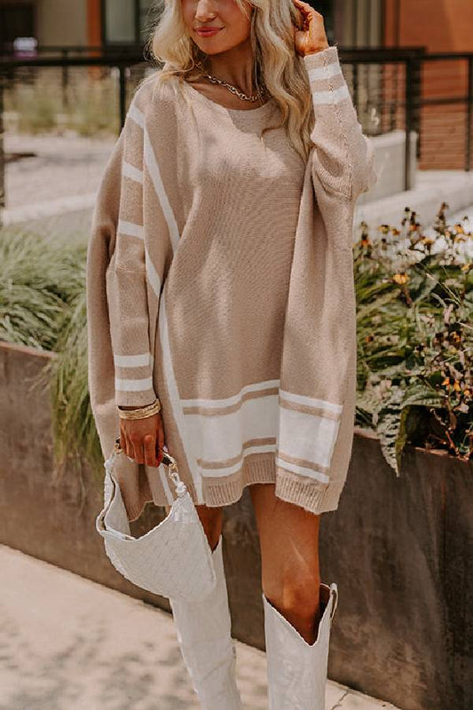 Cozy Lifestyle Knit Colorblock Drop Shoulder Sleeve Oversized Sweater