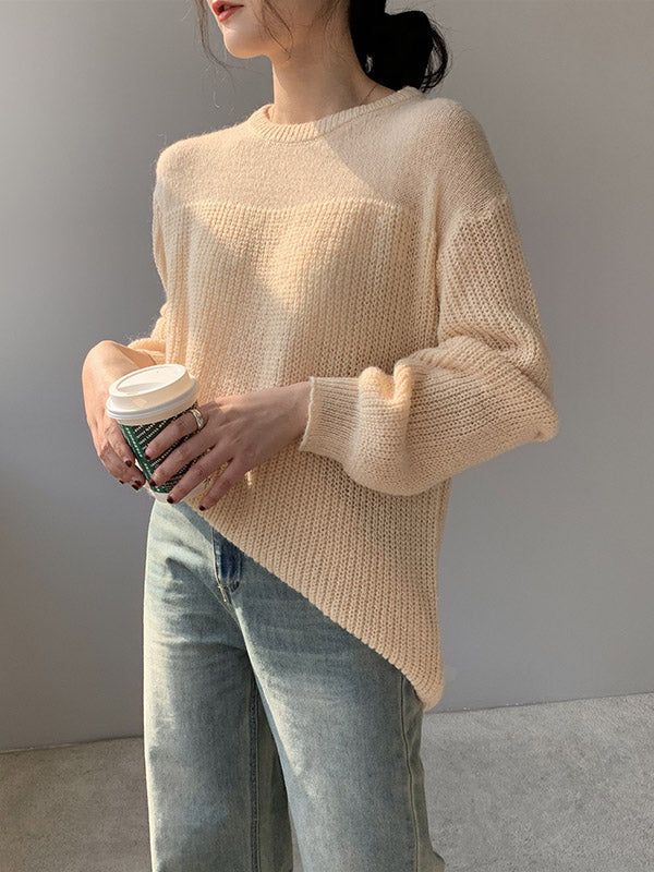 Urban Loose Solid Color Round-Neck Sweater Top