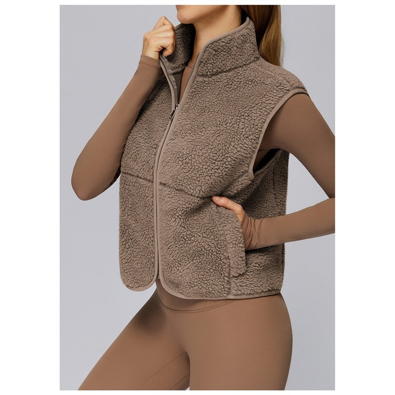 Solid Color Stand Collar Fleece Sports Vest