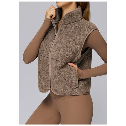 Solid Color Stand Collar Fleece Sports Vest